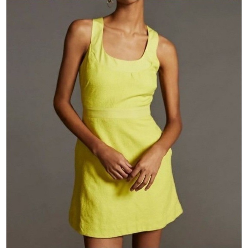 NWT Maeve by Anthropologie Chartreuse Textured Cutout Back Mini Dress Size 6